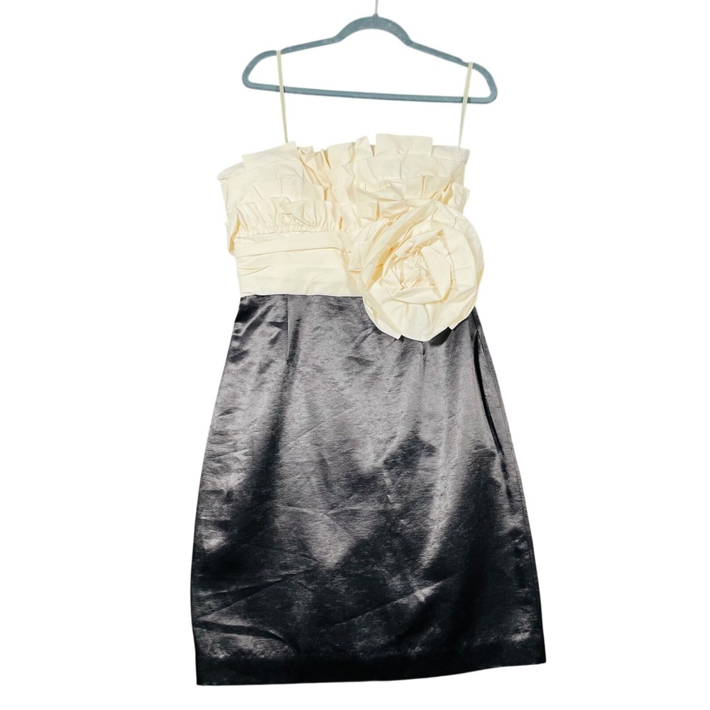 NWT‎ Max and Cleo Strapless Rosette Party Dress Size 10 Black Cream Satin